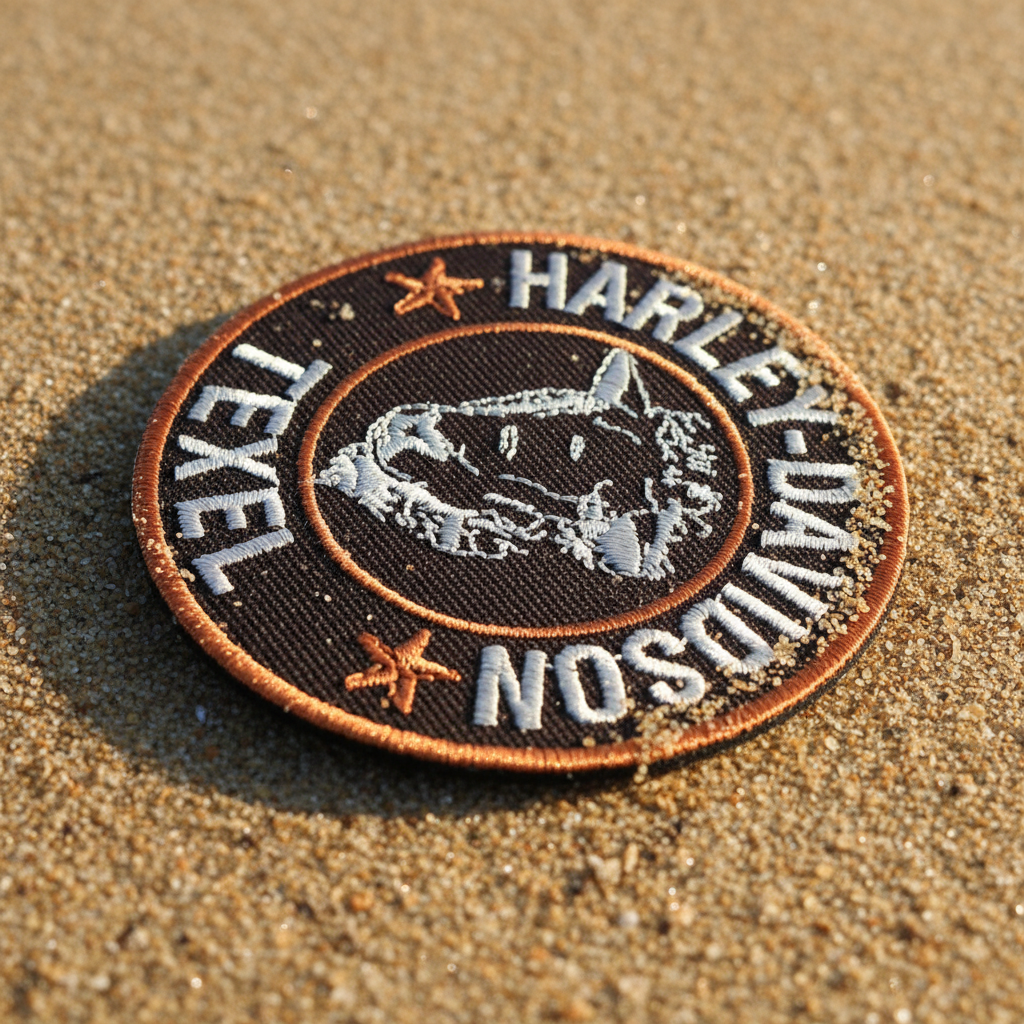 Harley-Davidson Texel patch op strand - close-up