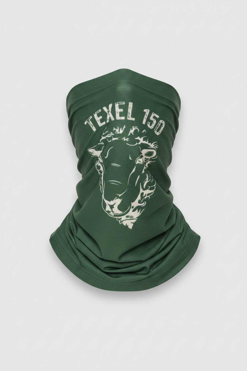 Groen colletje met Texel 150 opdruk en schaapskop